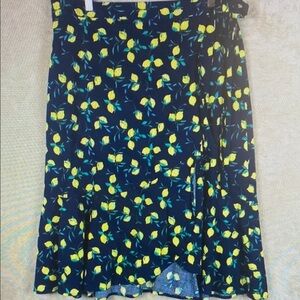Banana Republic Navy Lemon Print Faux Wrap Tiered Midi Skirt Size 14 Resortwear